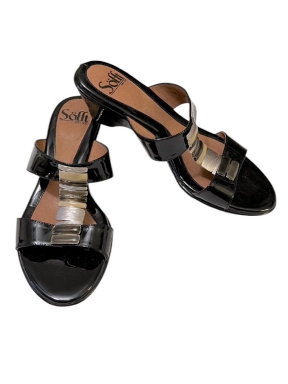 Sofft Wedge Black Spatenstich Leather Slide Slip On Open Toe Mule Sandals Sz 7N